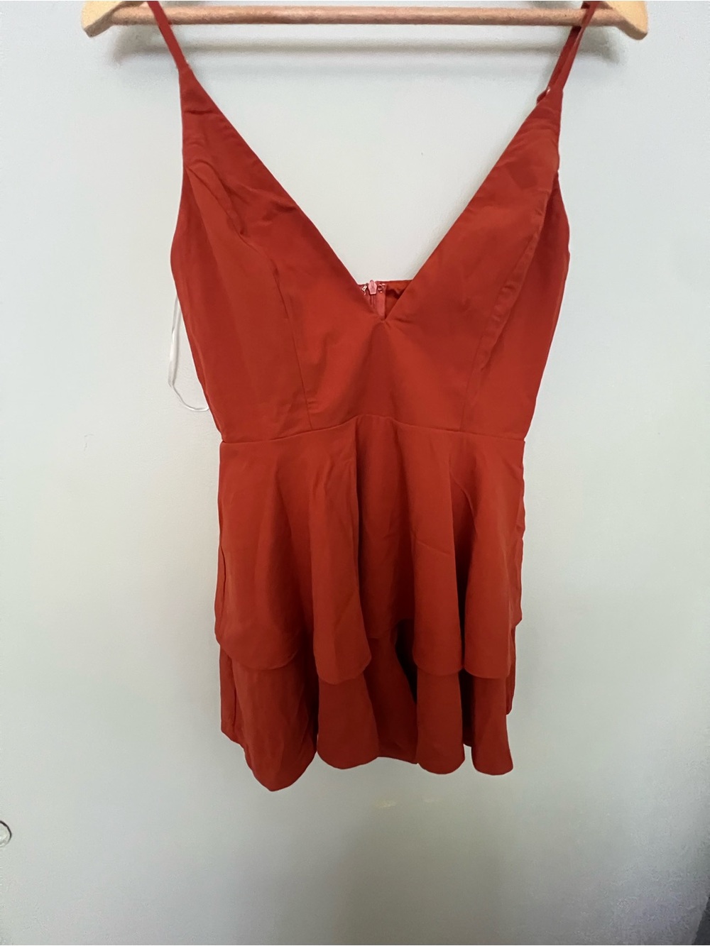 Princess Polly Rust Orange Tie-Neck Tiered Mini Dress Size US 4 NWT